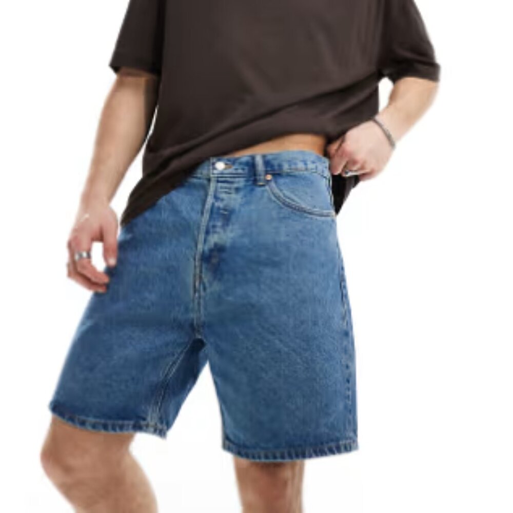 ASOS Men's Size 34" W Relaxed Fit Denim Shorts in 90s Blue Jean 8.5" Inseam NWT